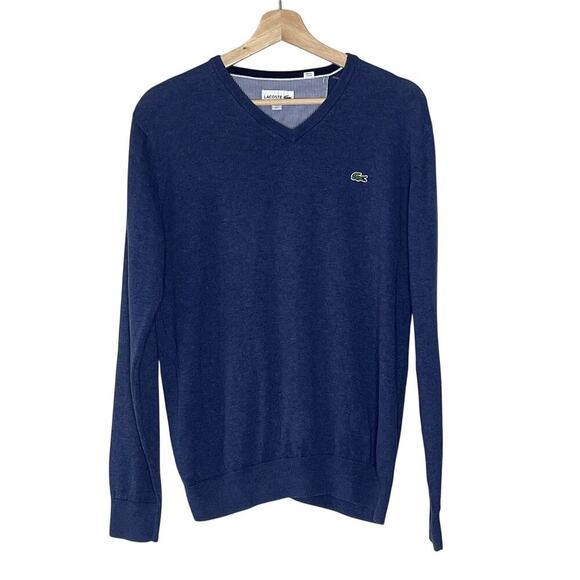 LACOSTE V-NECK MEN'S COTTON SWEATER SIZE L‎ BLUE - Picture 1 of 8